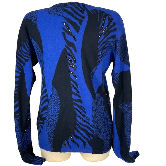 Vintage 80’s Tiano Blue Black Wool Angora Sequin Embellished Sweater Sz M - Picture 6 of 11